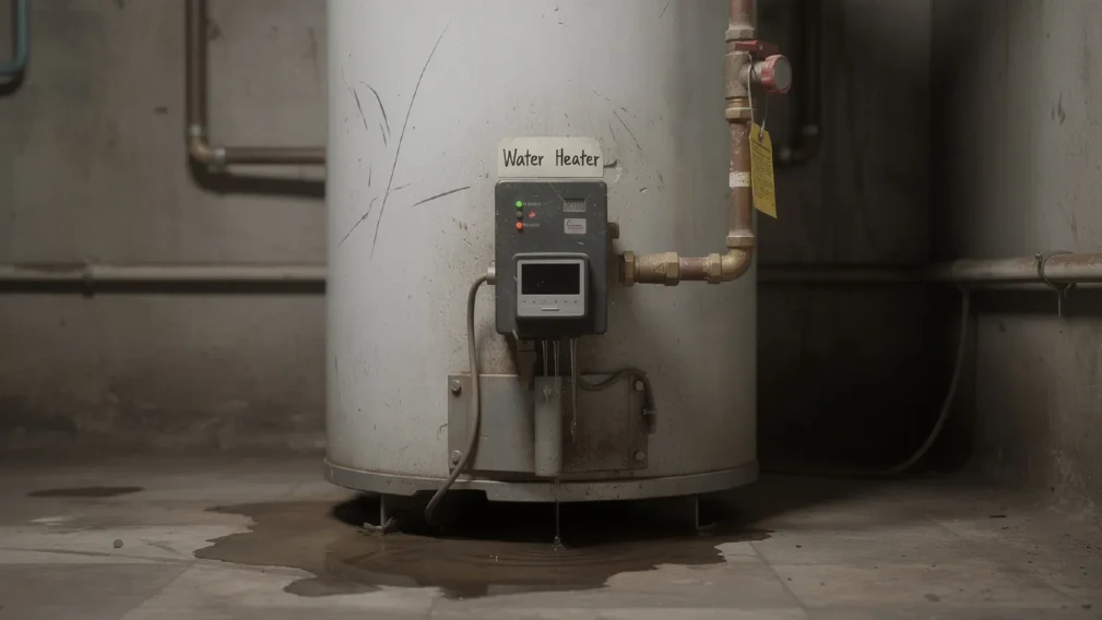 a malfunctioning water heater, indicating a plumbing emergency situation