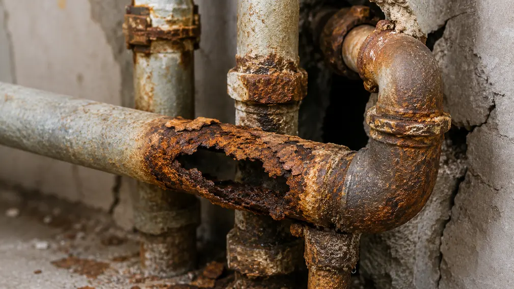 Rusty pipes in a decay scene